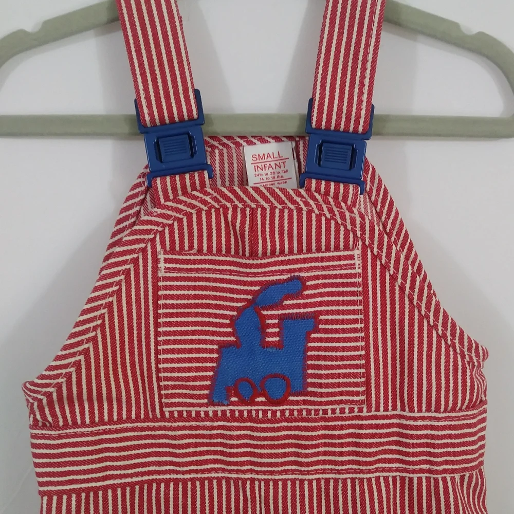 Sears Vintage Infant Pinstripe Railroad Train Jumper Bib Conductor Overalls - Picture 2 of 13